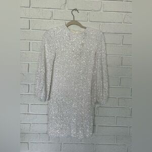 Women's White Sequin Party Dress - Elegant Long Sleeve Mini